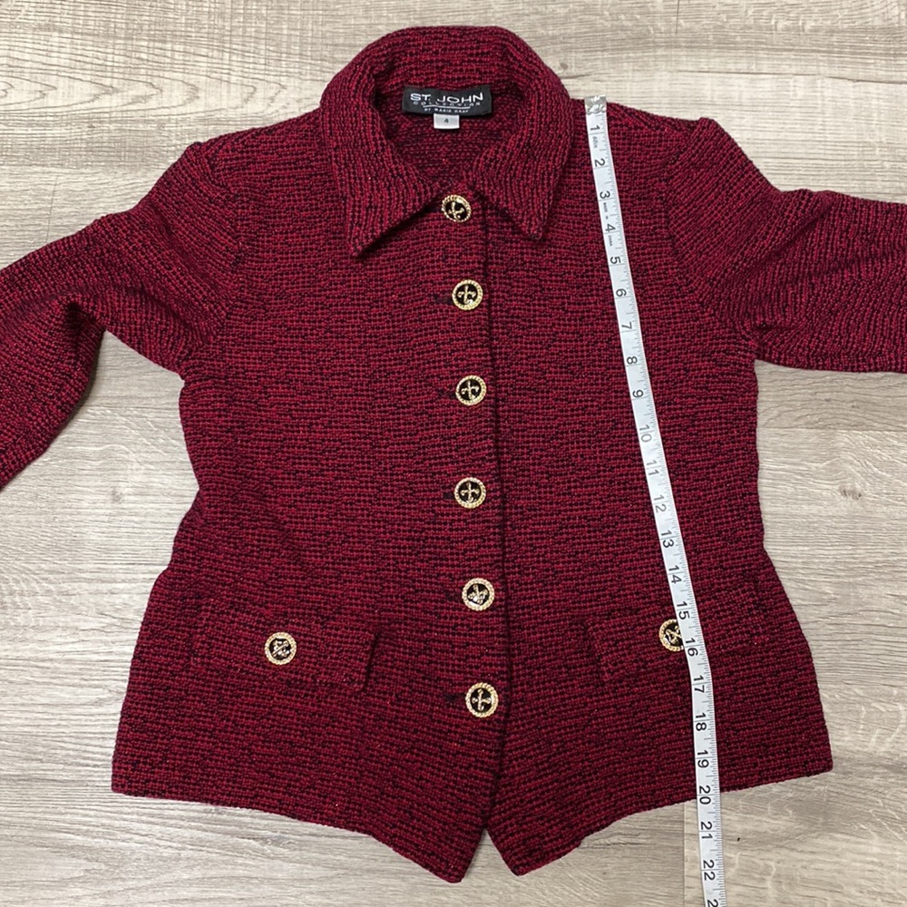 St John Collections by Marie Gray Crimson/Black/Metallic YarnTweed Blazer - Picture 9 of 14